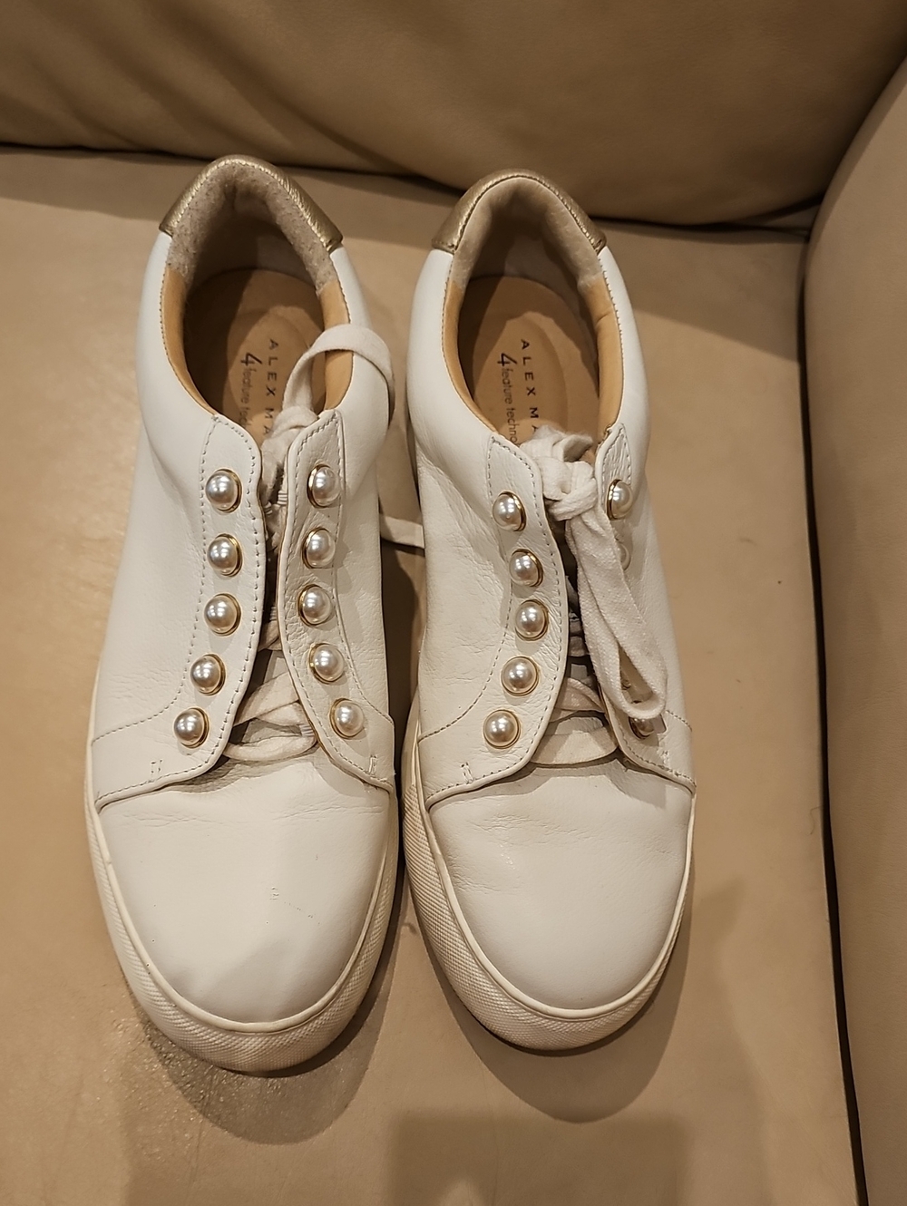 Alex Marie White Pearl-Accent Lace-Up Sneakers